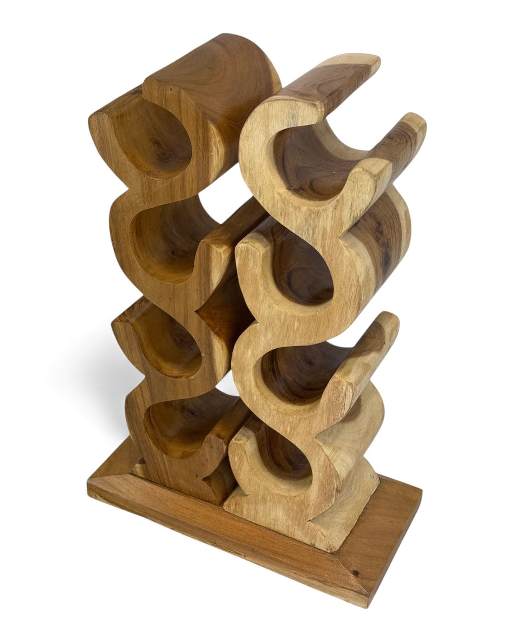 Holz Weinregal – Weinhalter Flaschenhalter - Küche Wohnzimmer Bar - Dekorativ Geschwungen – Aus Teakholz für 8 Flaschen – 60x40x20 cm - Garten-On.de