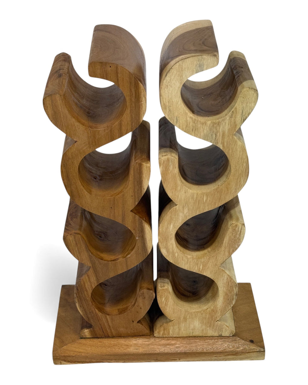 Holz Weinregal – Weinhalter Flaschenhalter - Küche Wohnzimmer Bar - Dekorativ Geschwungen – Aus Teakholz für 8 Flaschen – 60x40x20 cm - Garten-On.de