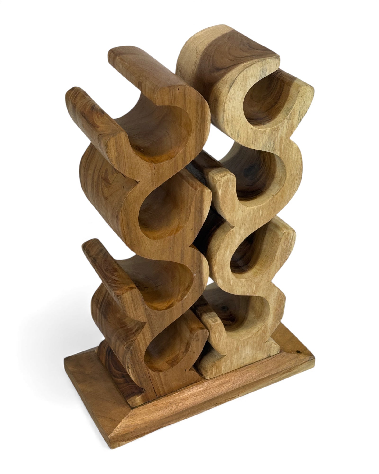 Holz Weinregal – Weinhalter Flaschenhalter - Küche Wohnzimmer Bar - Dekorativ Geschwungen – Aus Teakholz für 8 Flaschen – 60x40x20 cm - Garten-On.de