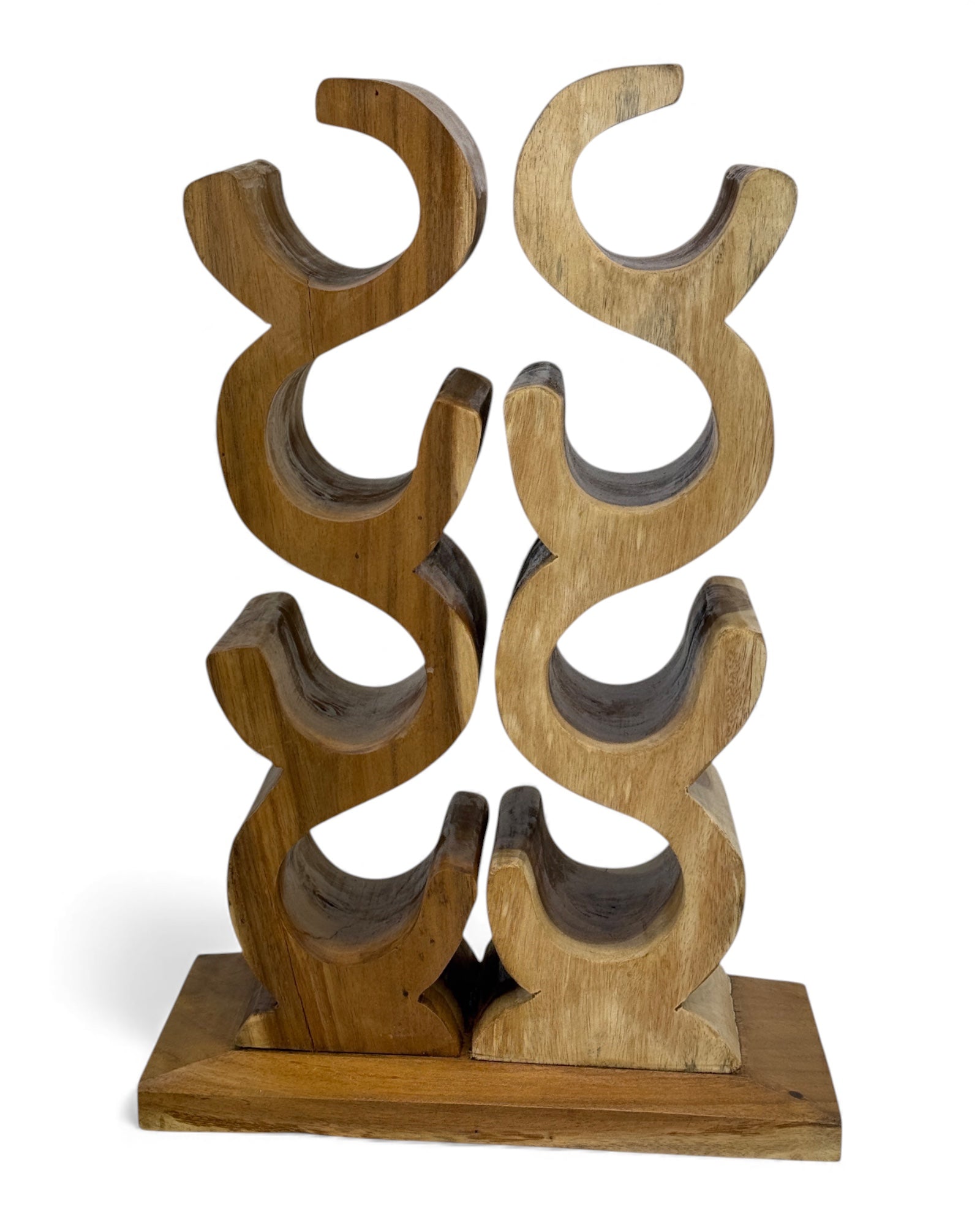 Holz Weinregal – Weinhalter Flaschenhalter - Küche Wohnzimmer Bar - Dekorativ Geschwungen – Aus Teakholz für 8 Flaschen – 60x40x20 cm - Garten-On.de