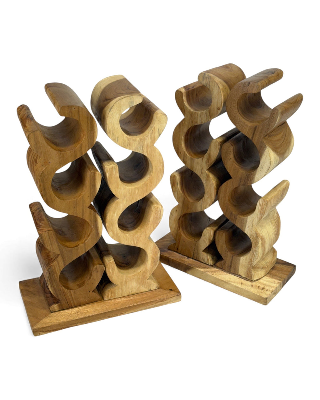 Holz Weinregal – Weinhalter Flaschenhalter - Küche Wohnzimmer Bar - Dekorativ Geschwungen – Aus Teakholz für 8 Flaschen – 60x40x20 cm - Garten-On.de