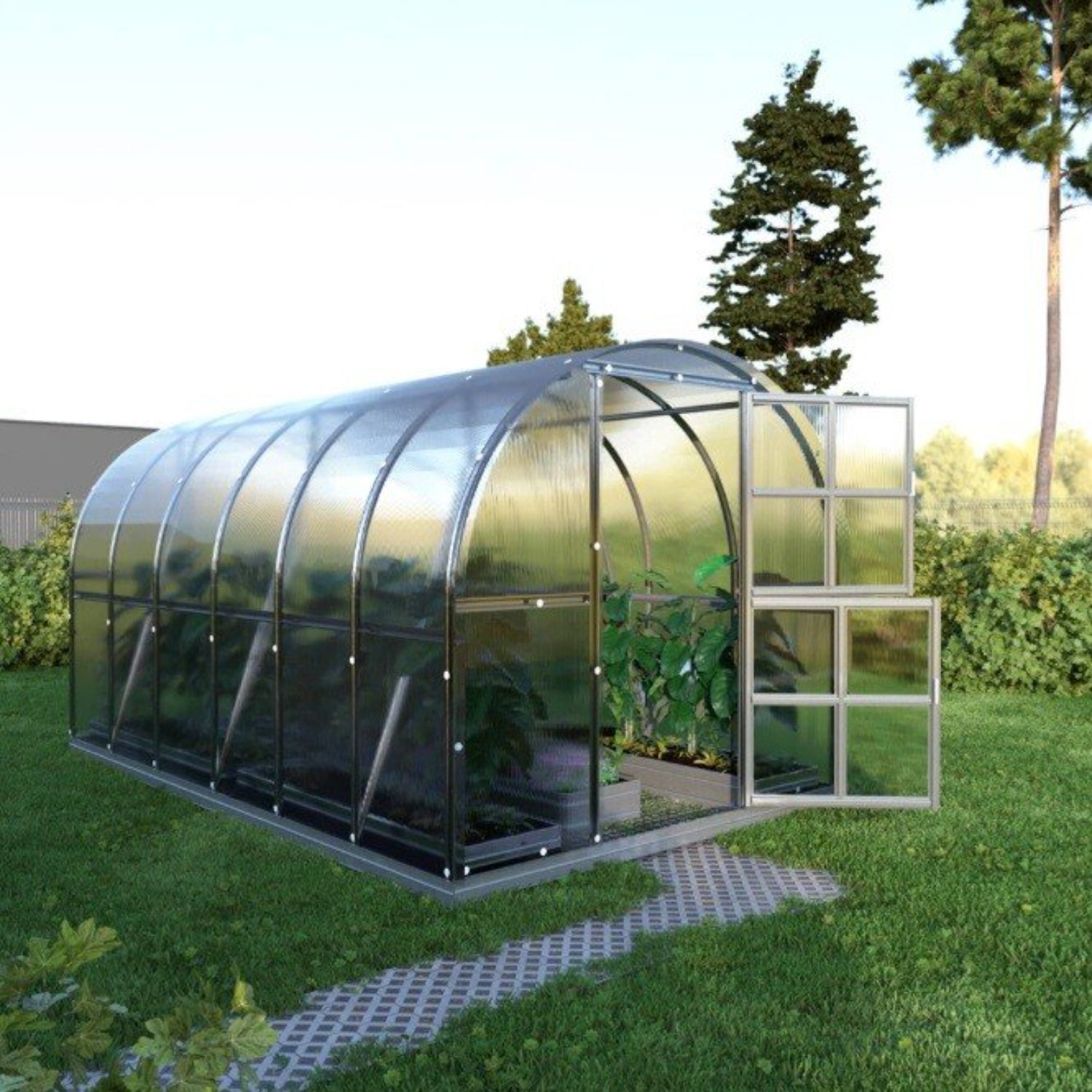 Gewächshaus KLASIKA 3 x 4 m, 12 m², verzinkter Stahlrahmen, 1 Drehtür mit Fenster Hohlkammerplatten 4 mm