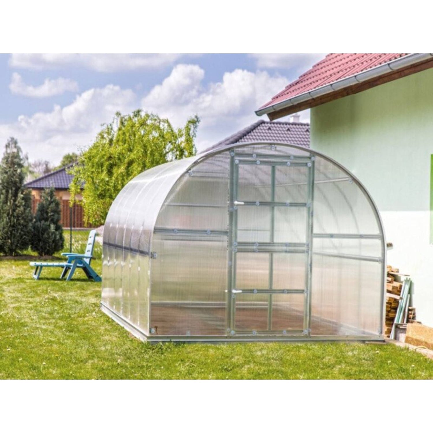 Gewächshaus KLASIKA 3 x 4 m, 12 m², verzinkter Stahlrahmen, 1 Drehtür mit Fenster Hohlkammerplatten 4 mm