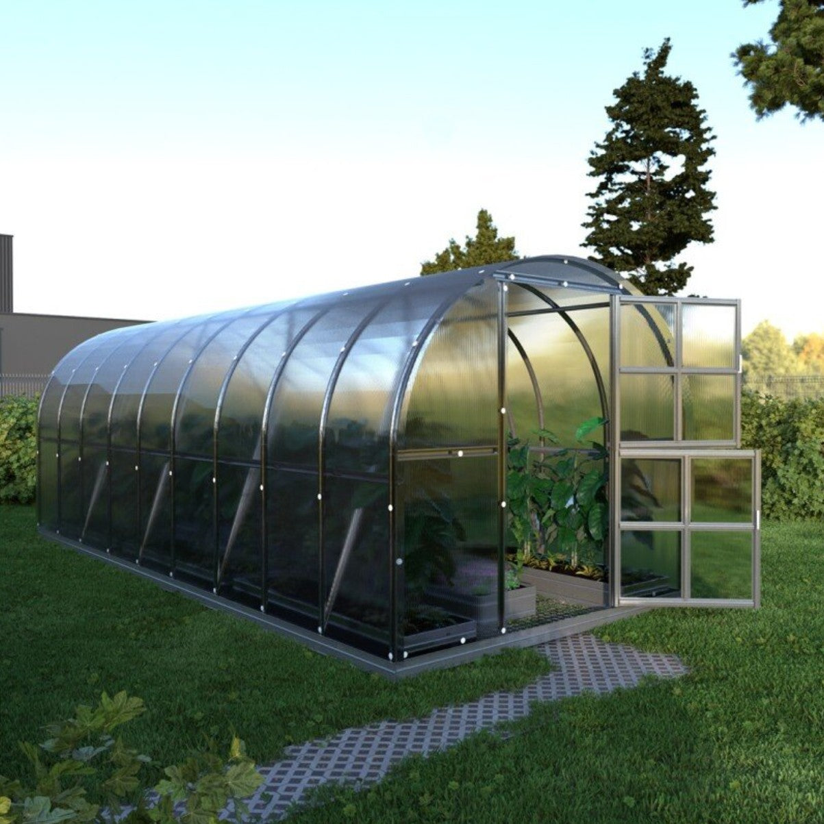 Gewächshaus KLASIKA 3 x 6 m, 18 m², verzinkter Stahlrahmen, 1 Drehtür mit Fenster Hohlkammerplatten 4 mm