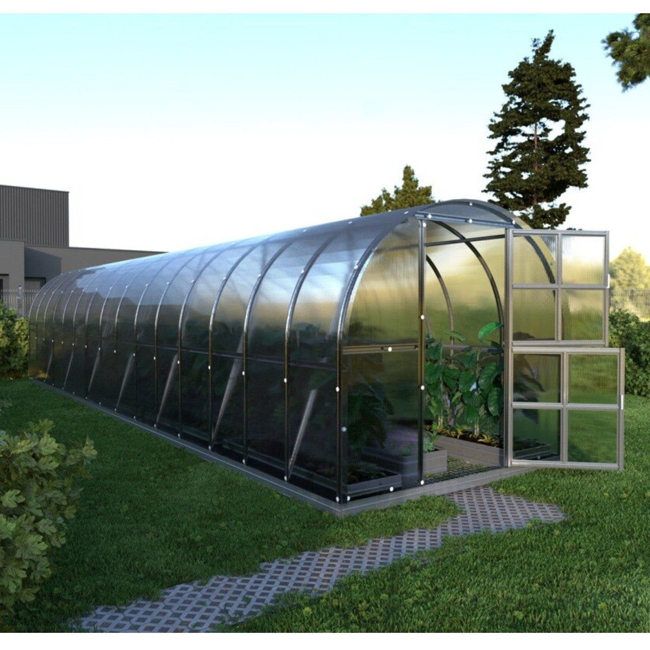Gewächshaus KLASIKA 3 x 10 m, 30 m², verzinkter Stahlrahmen, 1 Drehtür mit Fenster Hohlkammerplatten 4 mm