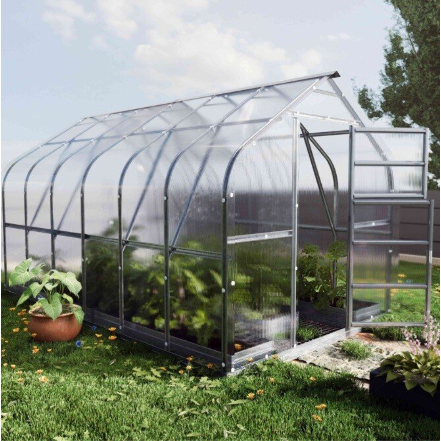 Gewächshaus KLASIKA STANDART 2,5 x 4m, 10 m², verzinkter Stahlrahmen, 1 Drehtür, 3  Fenster Hohlkammerplatten 4 mm