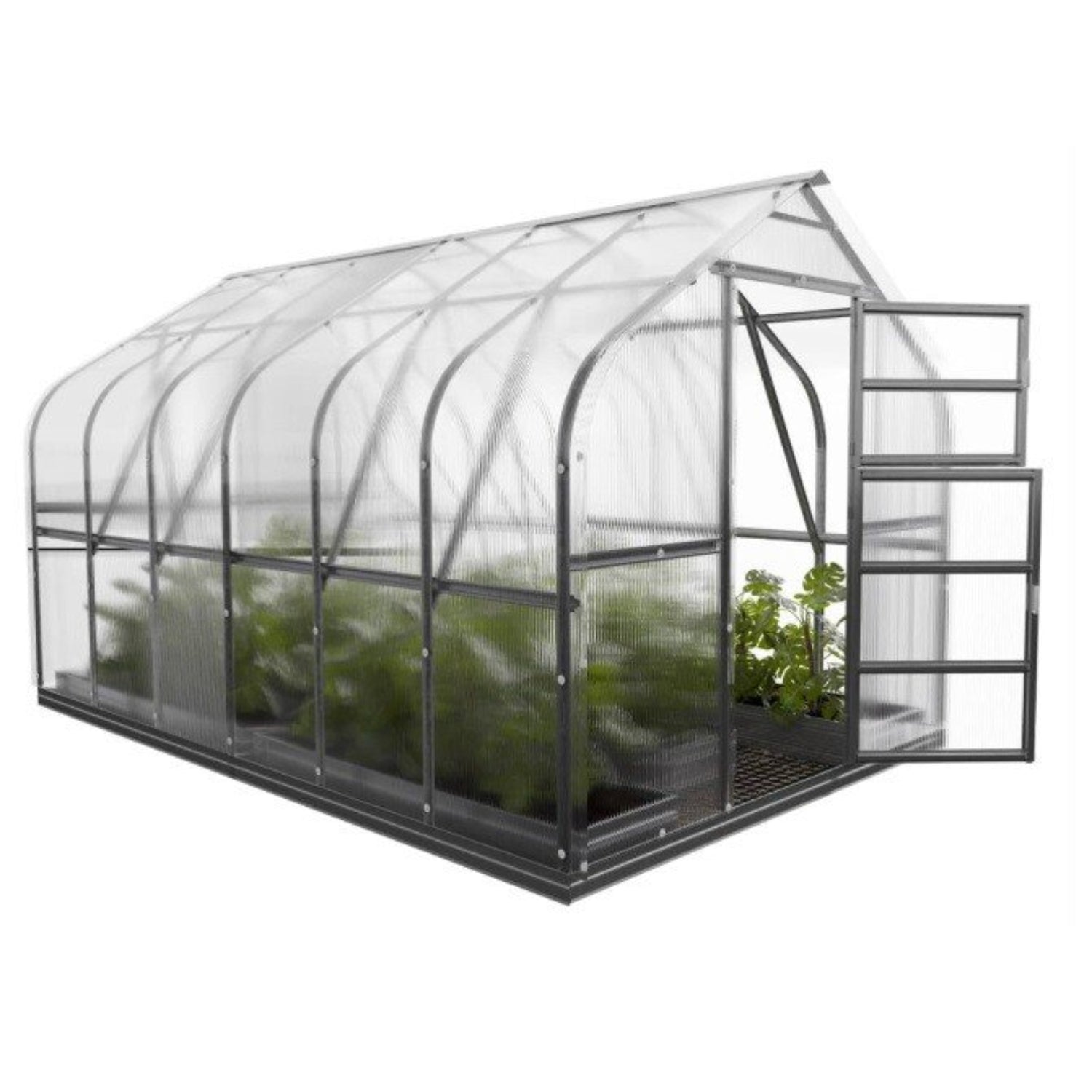 Gewächshaus KLASIKA STANDART 2,5 x 4m, 10 m², verzinkter Stahlrahmen, 1 Drehtür, 3  Fenster Hohlkammerplatten 4 mm