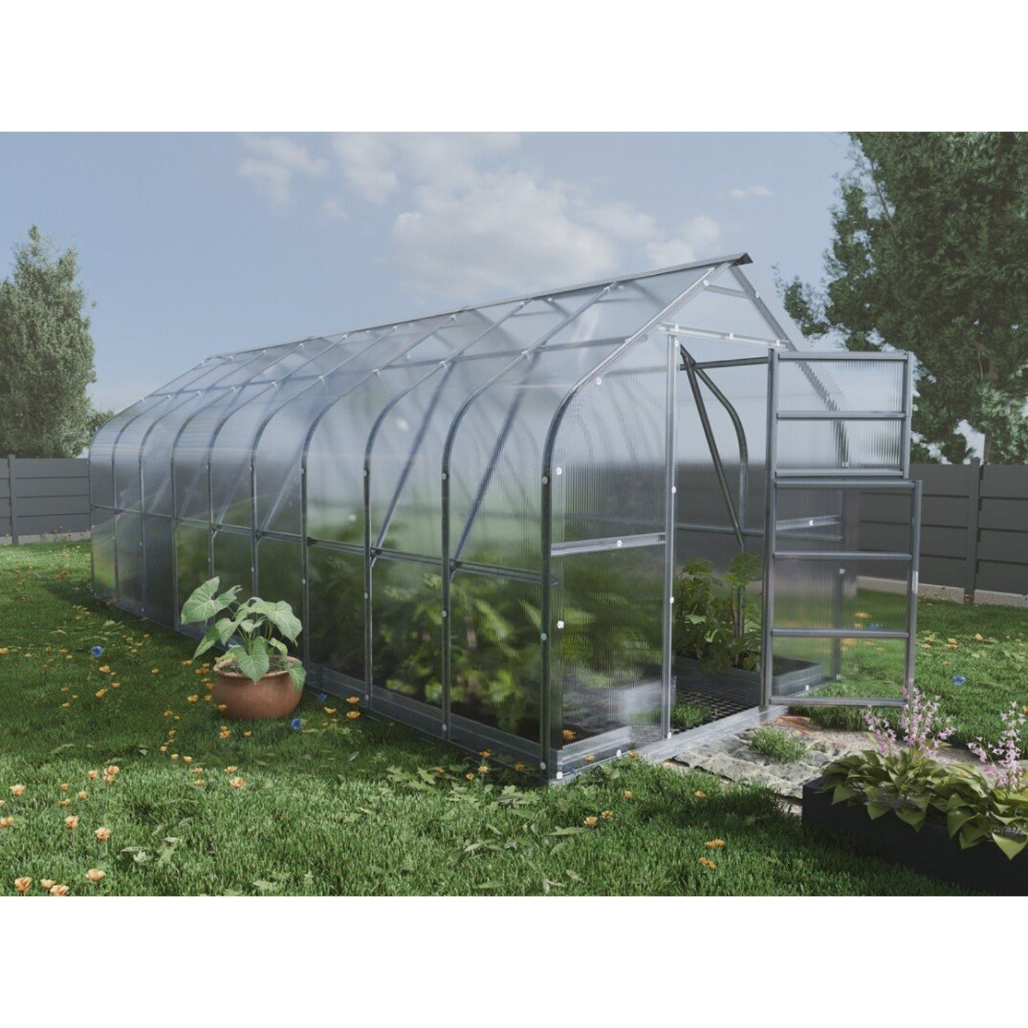 Gewächshaus KLASIKA STANDART 2,5 x 6m, 15 m², verzinkter Stahlrahmen, 1 Drehtür, 4  Fenster Hohlkammerplatten 4 mm