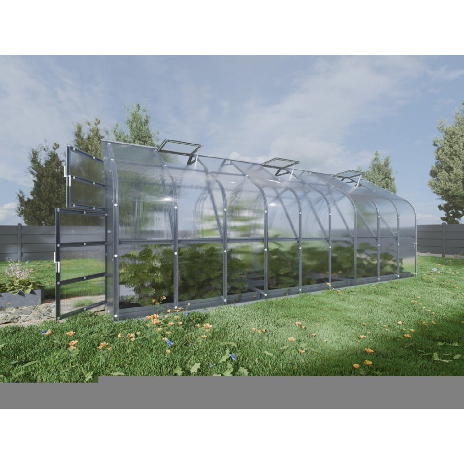 Gewächshaus KLASIKA STANDART 2,5 x 6m, 15 m², verzinkter Stahlrahmen, 1 Drehtür, 4  Fenster Hohlkammerplatten 4 mm