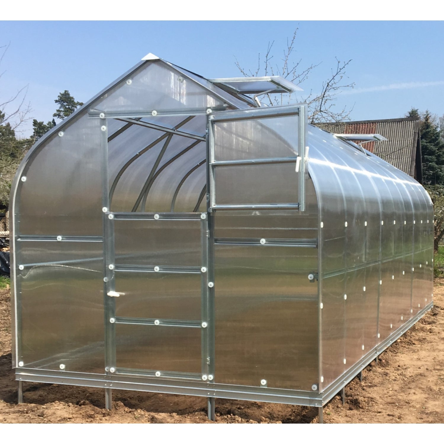 Gewächshaus KLASIKA STANDART 2,5 x 8m, 20 m², verzinkter Stahlrahmen, 1 Drehtür, 5  Fenster Hohlkammerplatten 6 mm