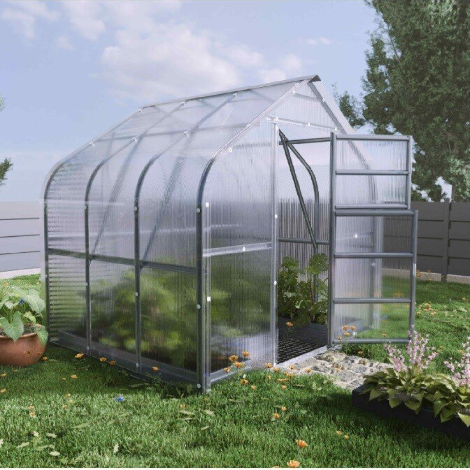 Gewächshaus KLASIKA STANDART 2,5 x 2m, 5 m², verzinkter Stahlrahmen, 1 Drehtür, 2  Fenster Hohlkammerplatten 4 mm