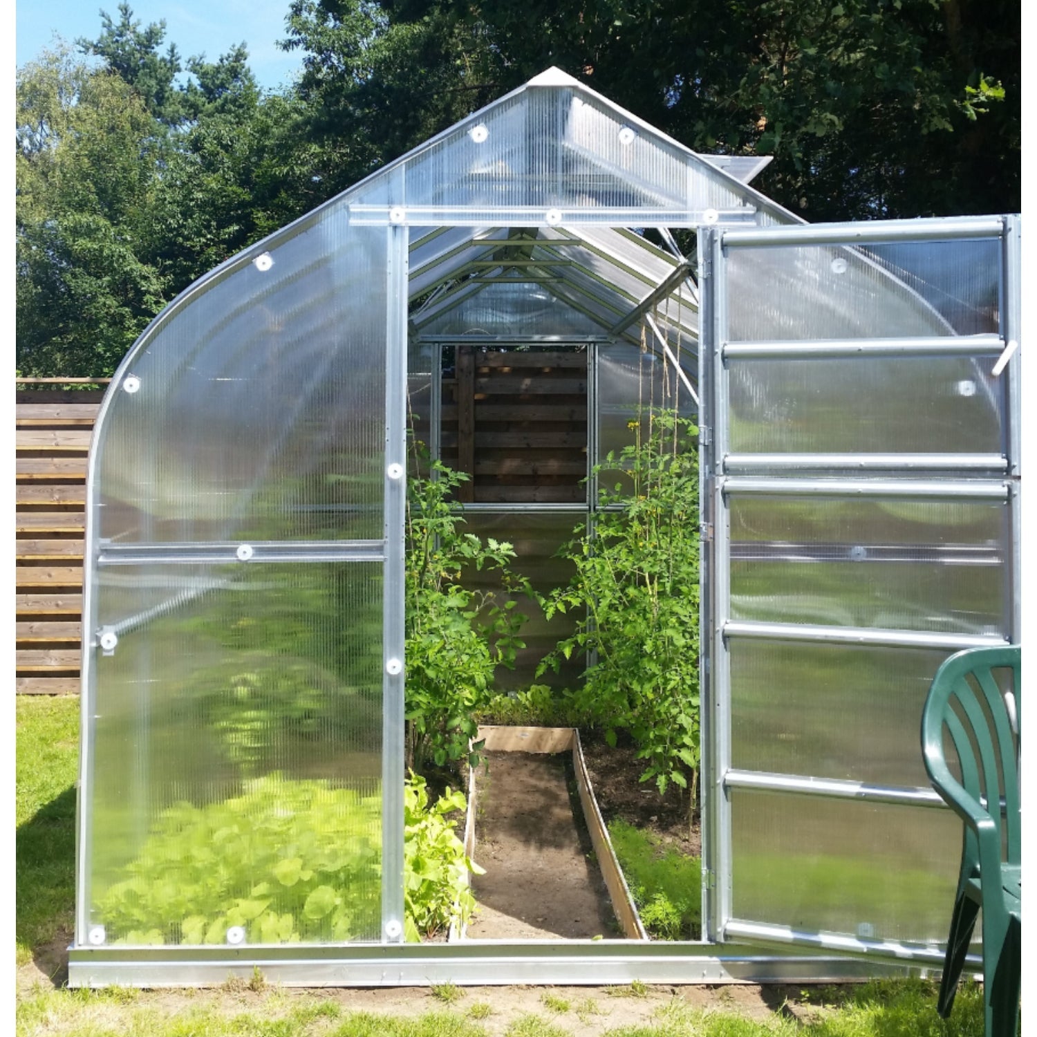 Gewächshaus KLASIKA STANDART 2,5 x 10m, 25 m², verzinkter Stahlrahmen, 1 Drehtür, 6  Fenster Hohlkammerplatten 4 mm