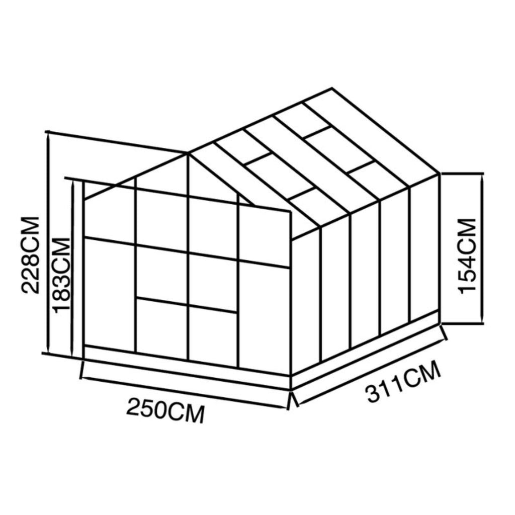 Gewächshaus Florence PRO Series 250×311 cm, Seitenwände Glass, Dach Hohlkammerplatten