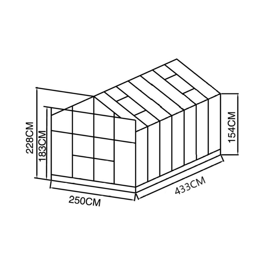 Gewächshaus Florence PRO Series 250×433 cm, Seitenwände Glass, Dach Hohlkammerplatten