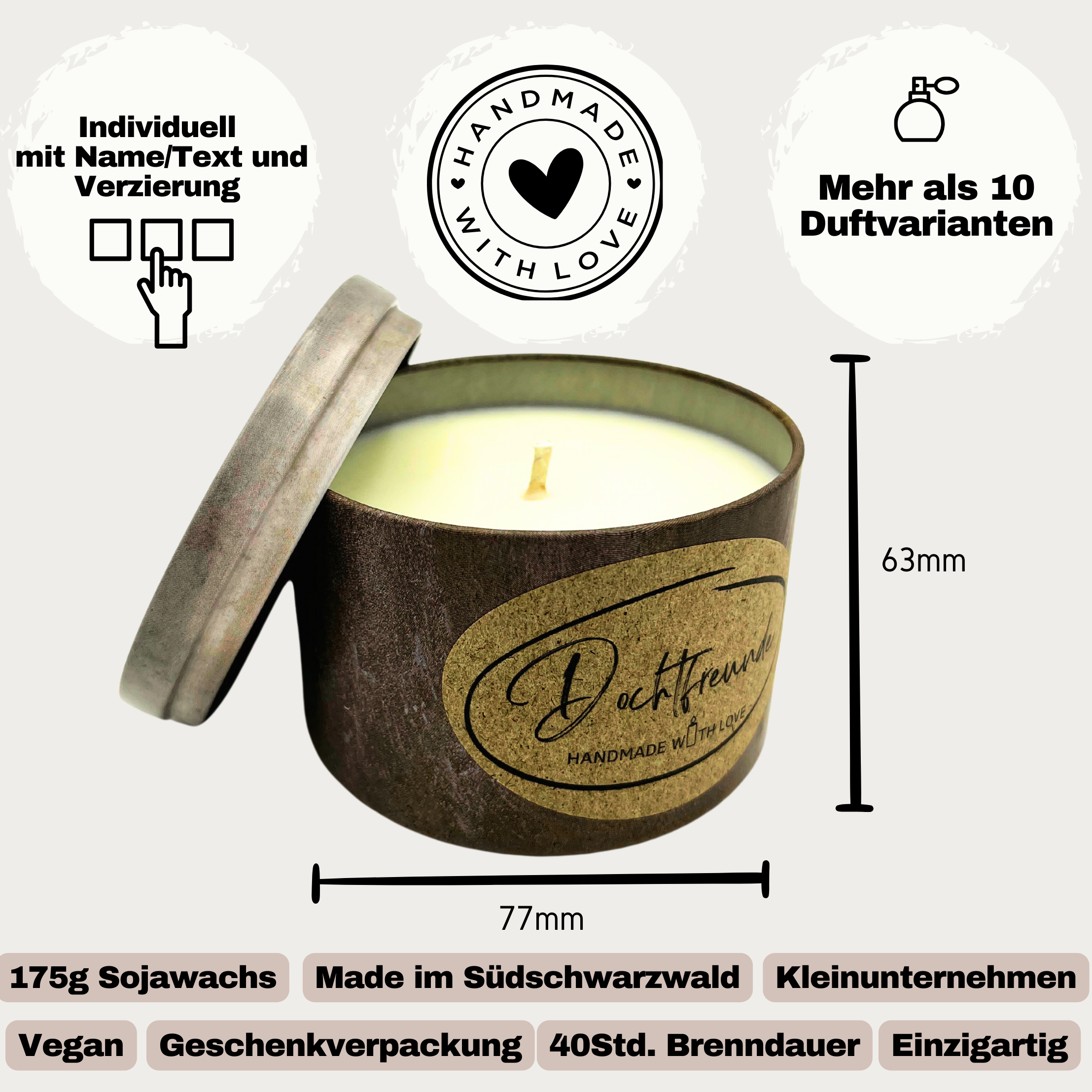Tada dein Geschenk - LUSTIGER Panda personalisierbare PREMIUM Duftkerze mit verschiedenen Dekoren - handgemacht aus dem Südschwarzwald - Garten-On.de