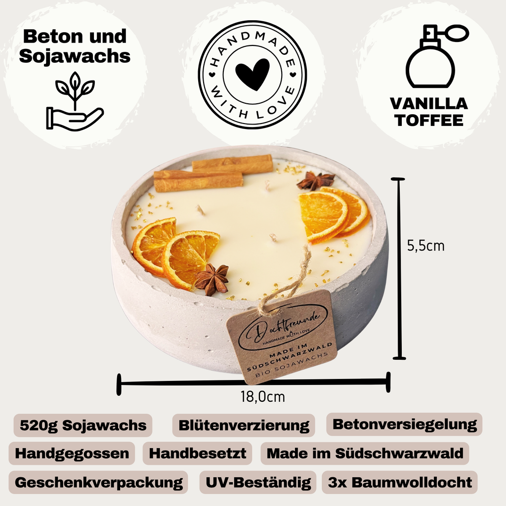 Handgemachte Betonkerze "Big Grey" 3x Baumwolldocht mit Duft Vanilla Toffee von DochtFreunde - Garten-On.de