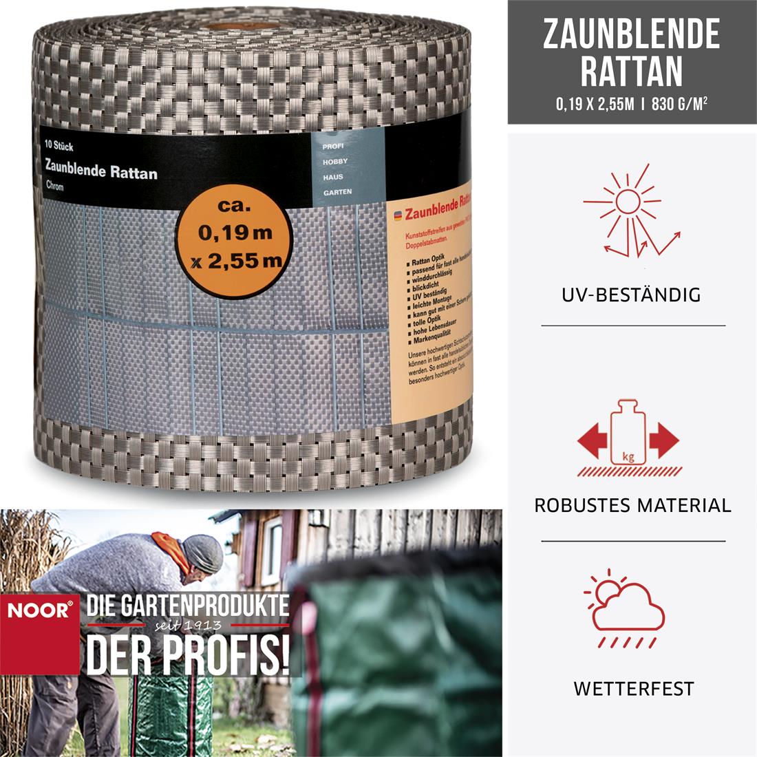 Sichtschutzstreifen Rattan - UV-stabilisiert - 0,19 x 2,55 m - Garten-On.de