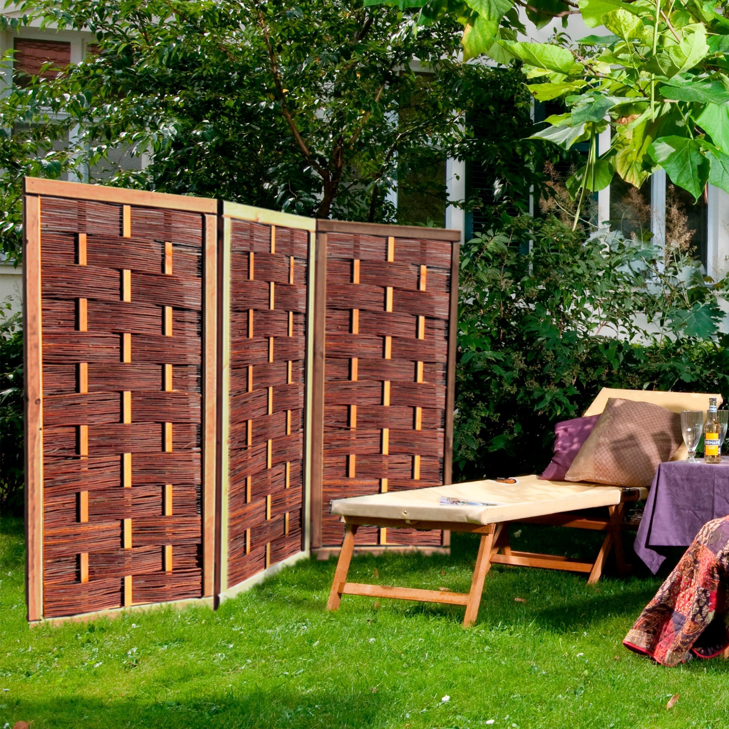 Weiden-Paravent Deluxe - 3-teiliger Premium-Sichtschutz - Garten-On.de