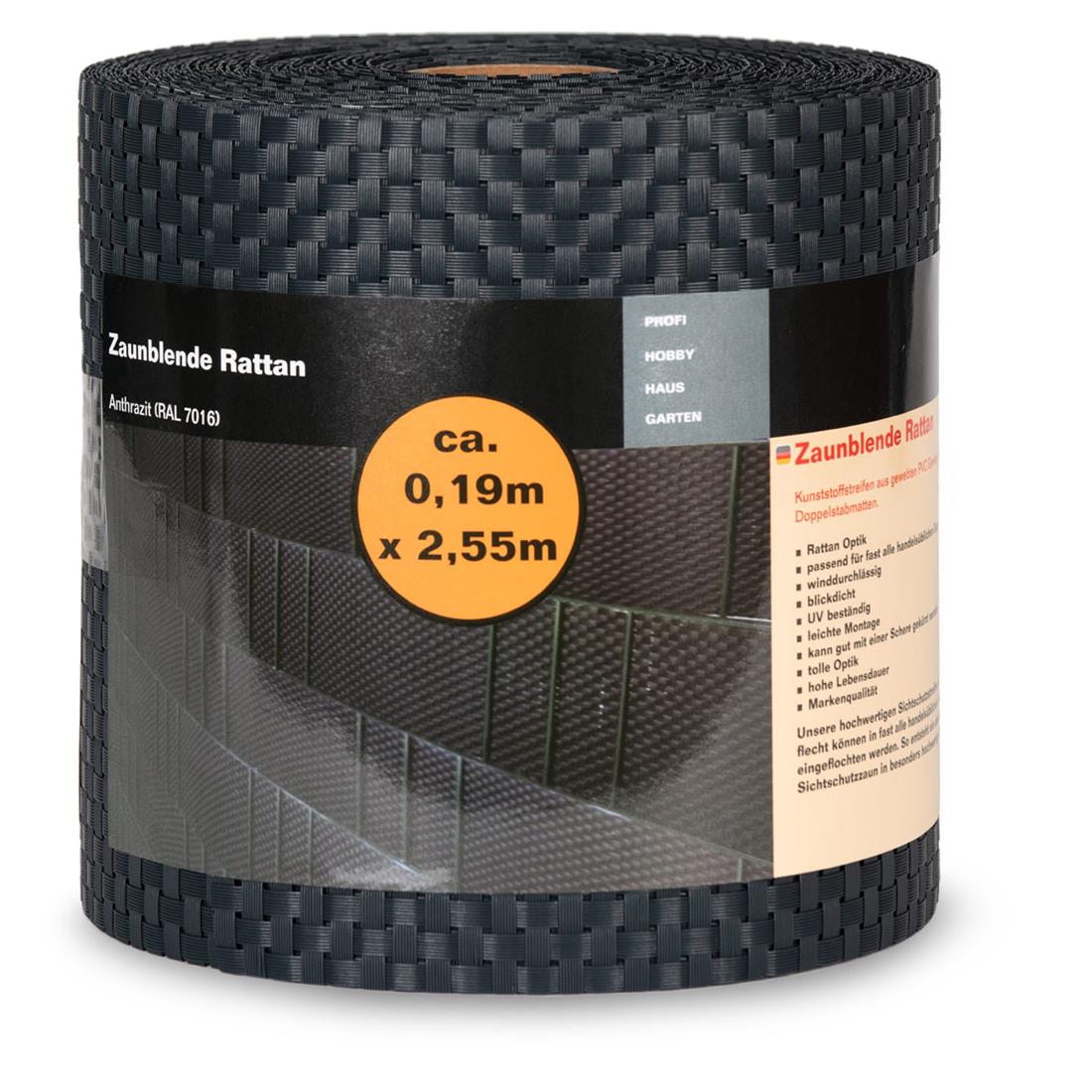 Sichtschutzstreifen Rattan - UV-stabilisiert - 0,19 x 2,55 m - Garten-On.de