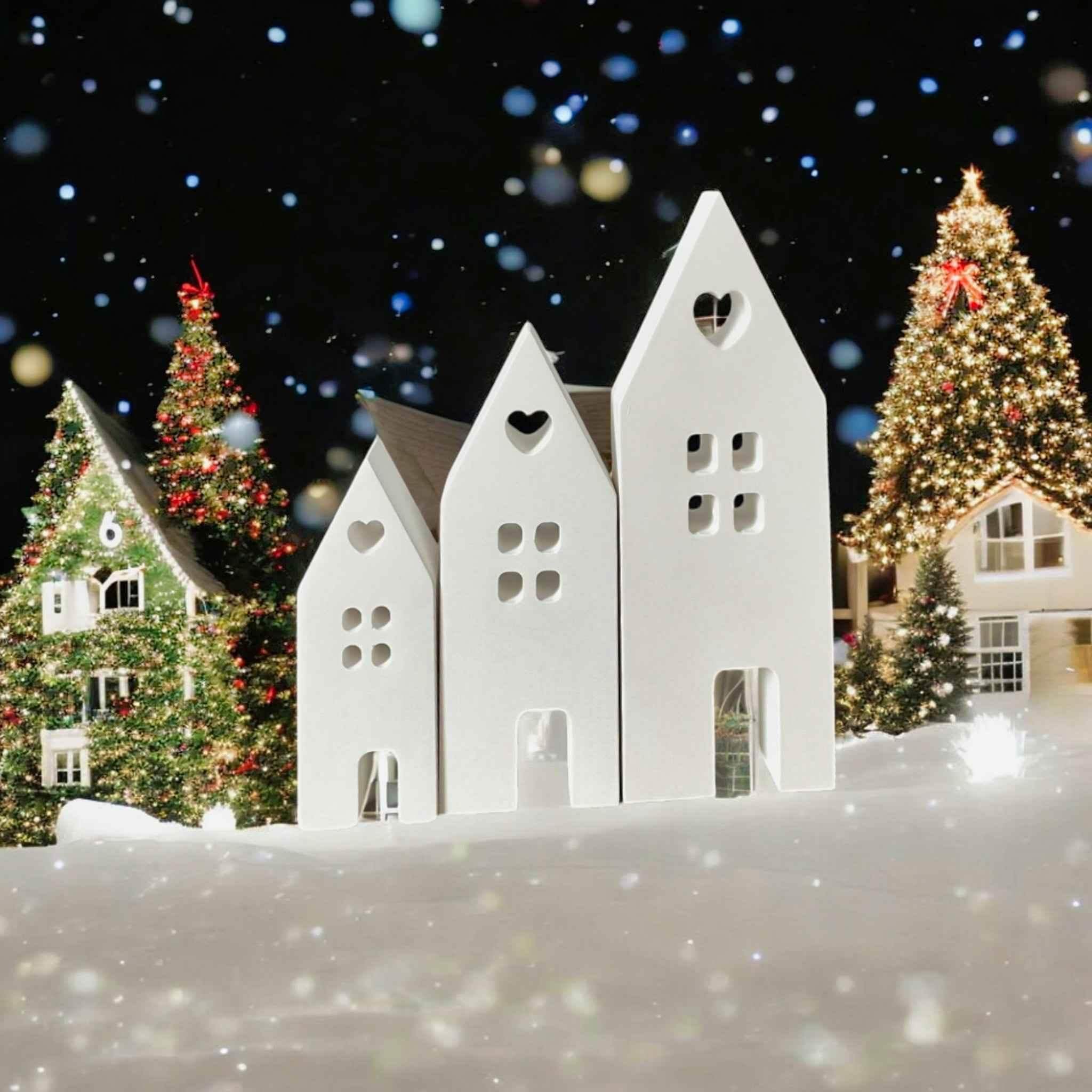 Set aus handgefertigten Aufsteckhäusern & Kerzenring – Exklusive Weihnachtsdeko - Garten-On.de