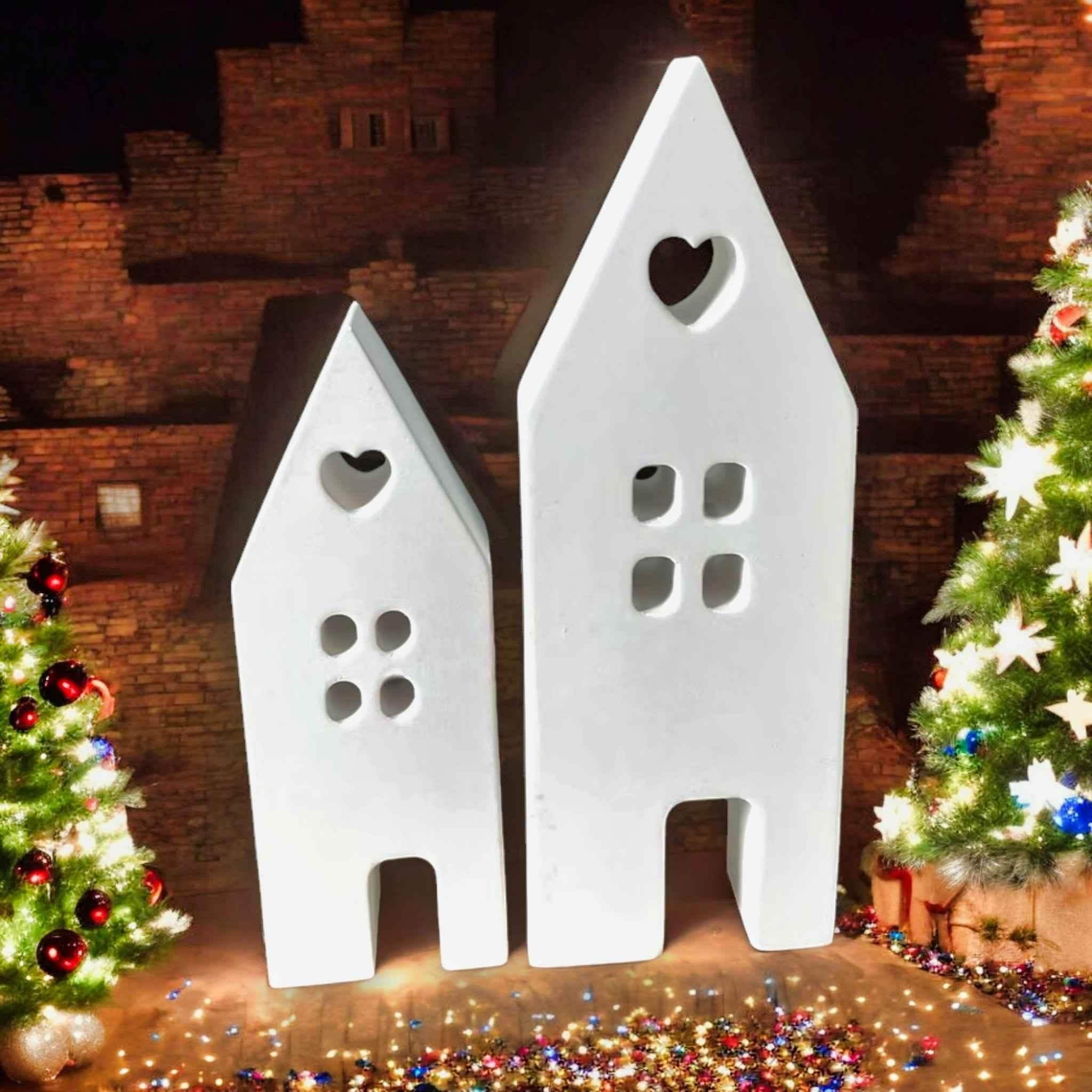 Set aus handgefertigten Aufsteckhäusern & Kerzenring – Exklusive Weihnachtsdeko - Garten-On.de