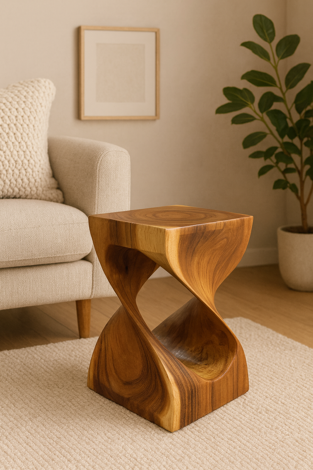 Holzhocker - Beistelltisch Blumenhocker Ablagetisch - Unikat Handgefertigt  - Gedreht aus massivem Samanholz - 45x30x30 cm - Garten-On.de