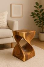 Holzhocker - Beistelltisch Blumenhocker Ablagetisch - Unikat Handgefertigt  - Gedreht aus massivem Samanholz - 45x30x30 cm - Garten-On.de