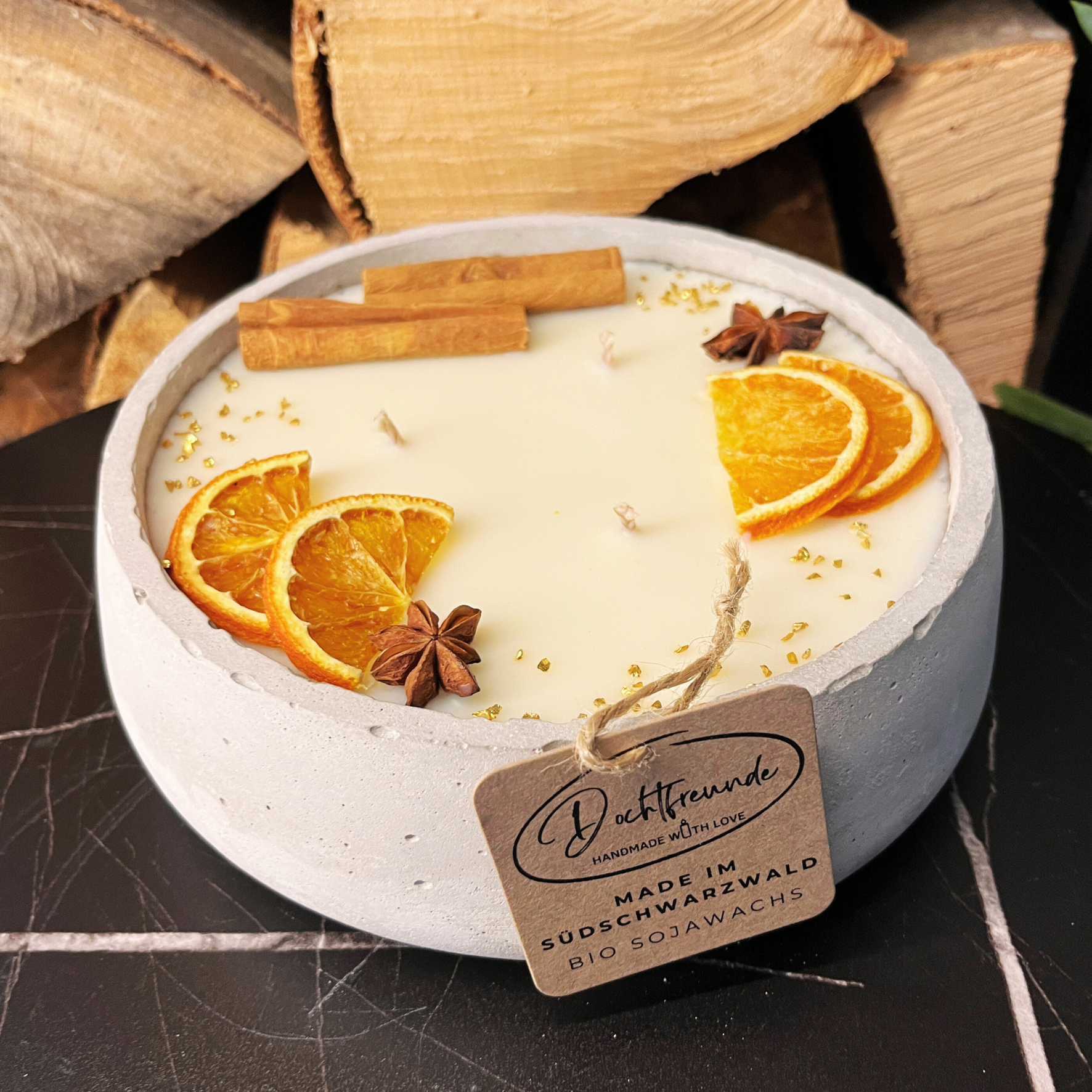 Handgemachte Betonkerze "Big Grey" 3x Baumwolldocht mit Duft Vanilla Toffee von DochtFreunde - Garten-On.de
