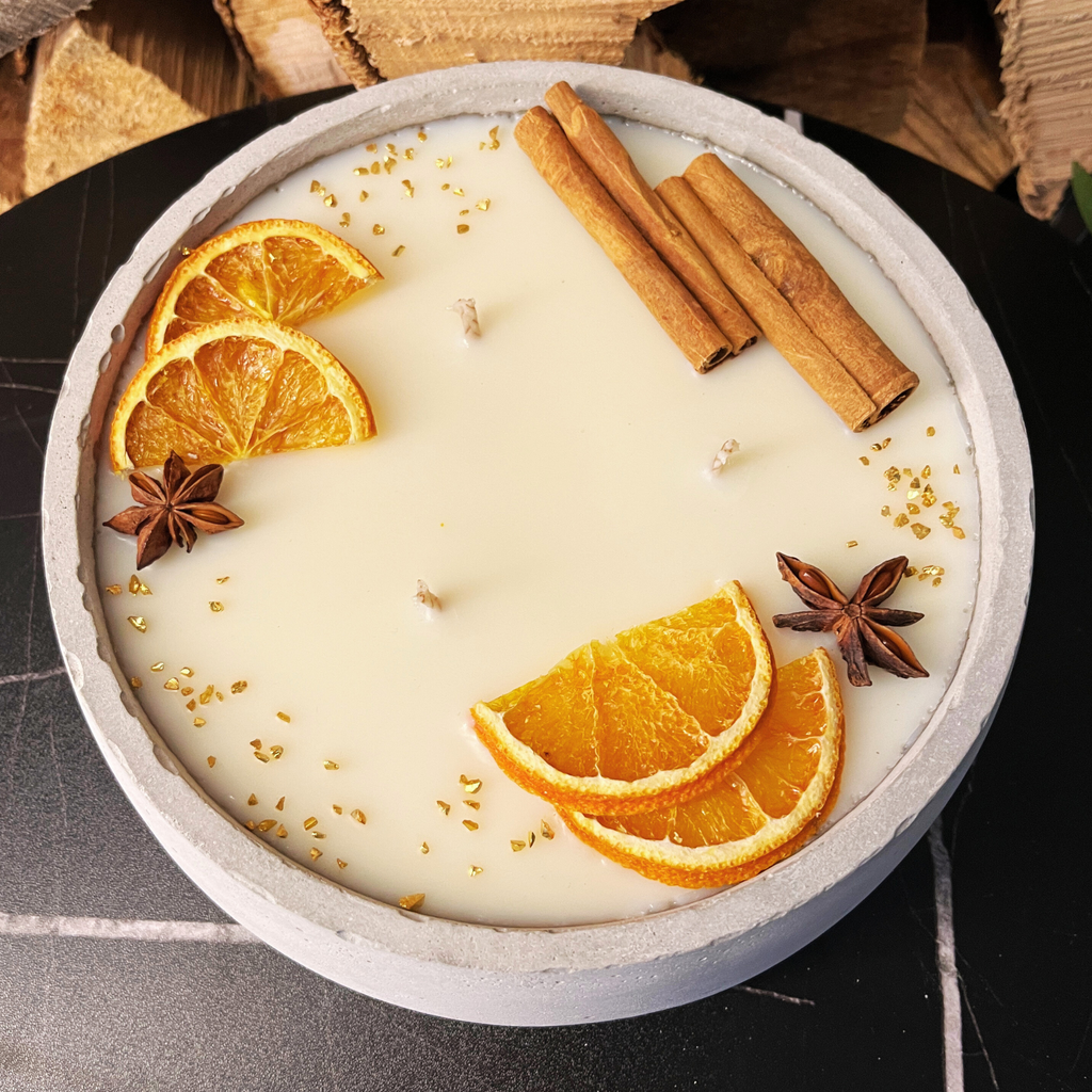 Handgemachte Betonkerze "Big Grey" 3x Baumwolldocht mit Duft Vanilla Toffee von DochtFreunde - Garten-On.de