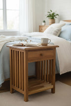 Holz Nachtkommode – Beistelltisch Nachttisch Nachtschrank – Vintage-Look aus massiven Teakholz - 50x40x30 cm - Garten-On.de