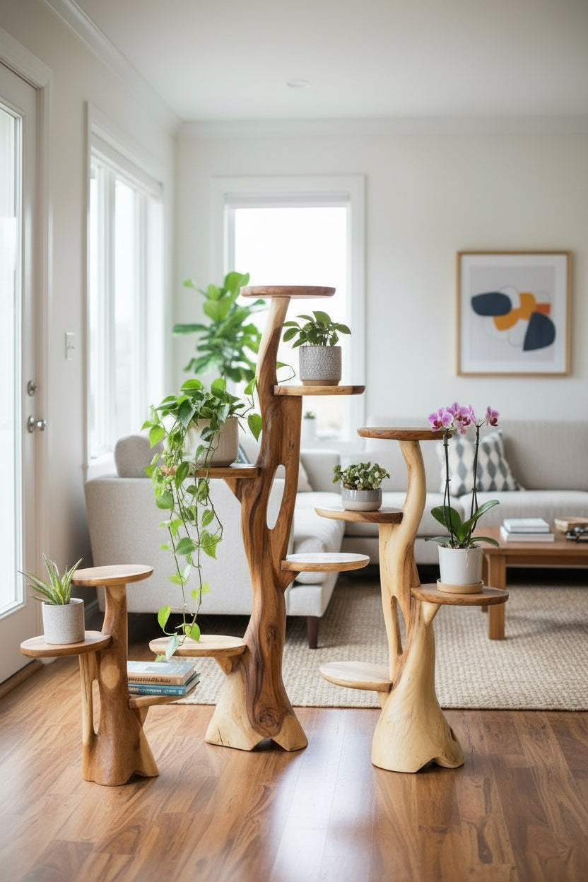 Teakholz-Regal – Natürliches Design mit einzigartiger Holzmaserung – Vielseitiges Wohnaccessoire für Pflanzen, Bücher & Deko – Verschiedene Größen - Garten-On.de